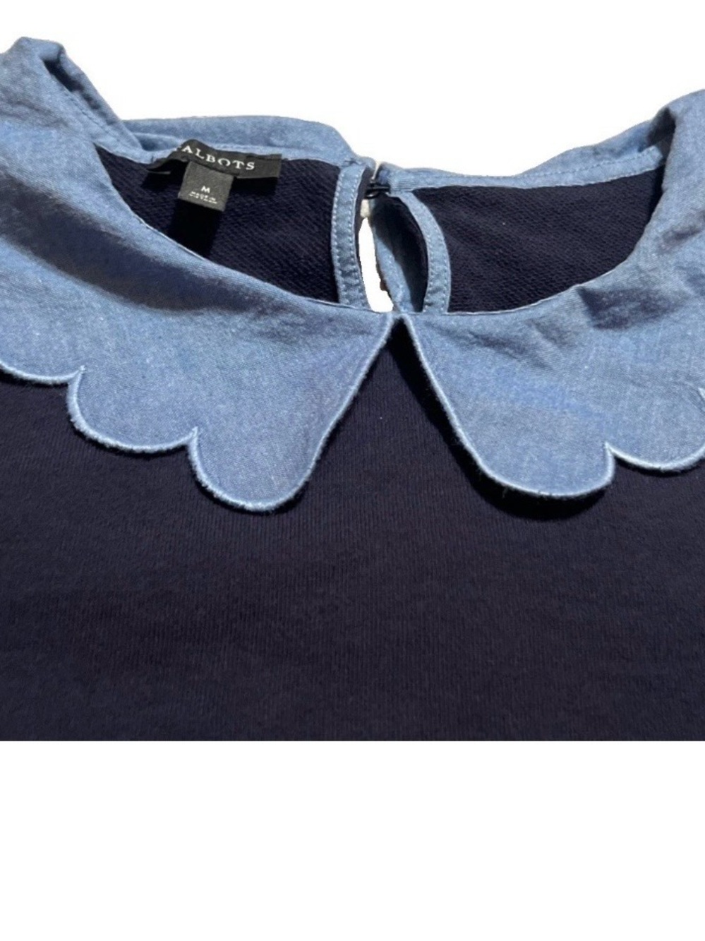 Talbots Girls Navy Sweatshirt with Scalloped Light Blue Collar - Picture 4 of 7